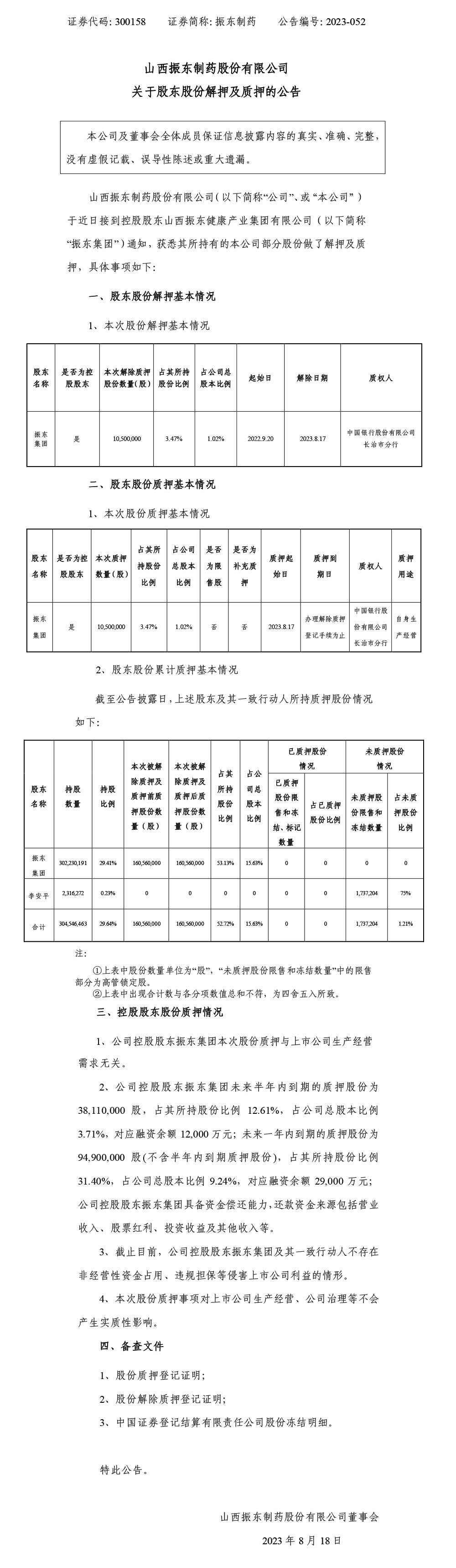 大奖国际制药,大奖国际,300158,股东股份解押及质押,股东股份